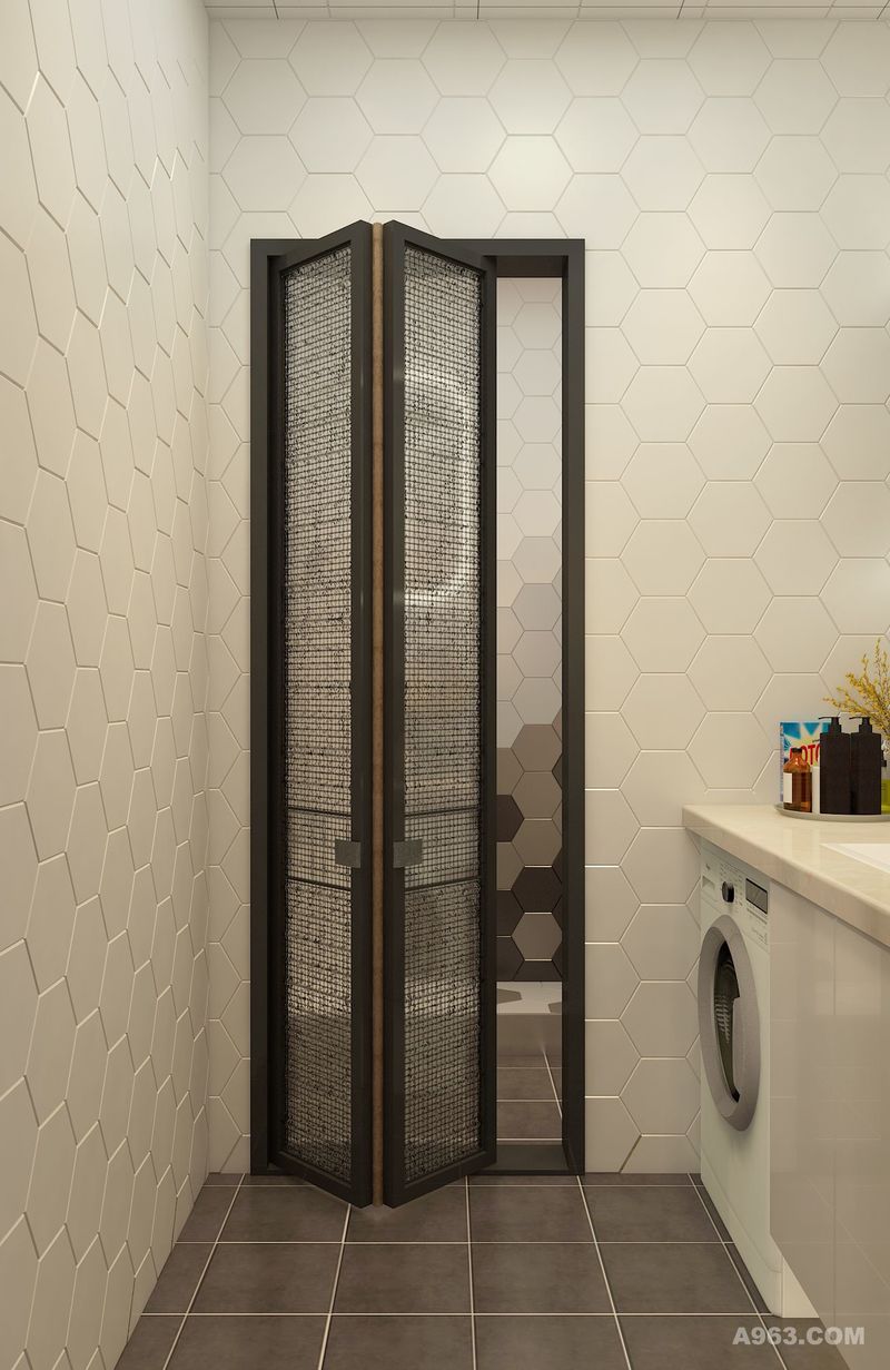 用折叠门来做干湿分离，方便很多，卫浴空间清新实用。