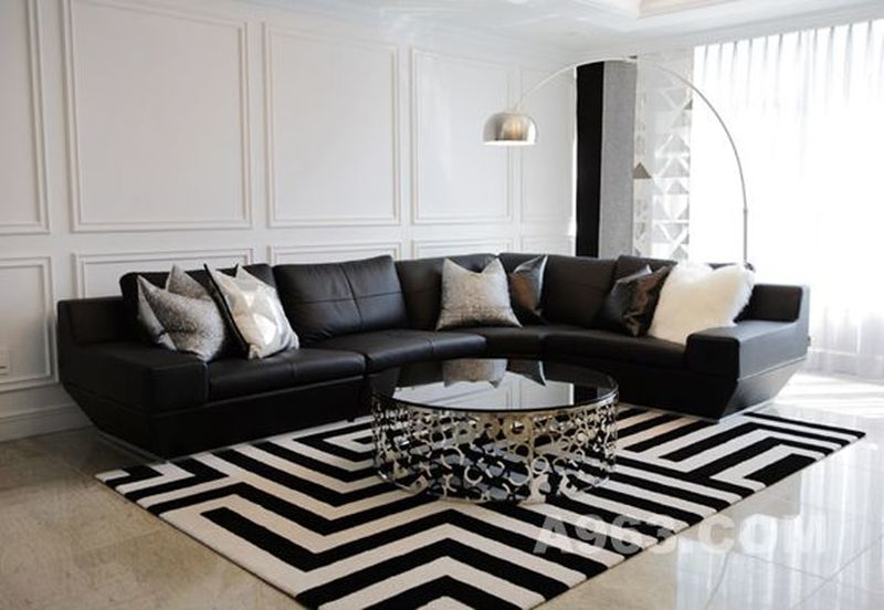 【武汉小户型室内装修】以白色作为主色调的客厅明亮清新，以黑白配作为设计主题的客厅，直接明了。迷宫花纹的地毯给房子增加一些独特的线条设计，给人强烈的视觉冲击。
