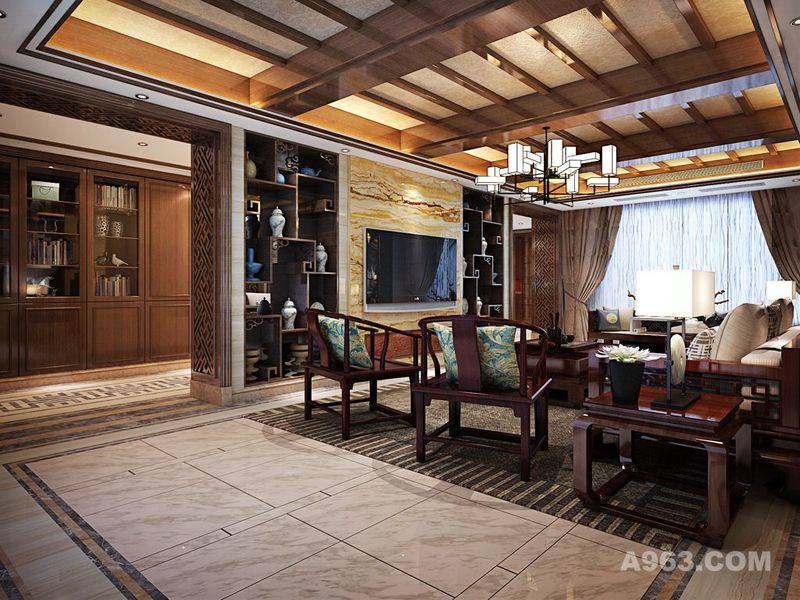 康桥半岛独栋别墅项目装修新中式风格设计，上海腾龙别墅设计作品