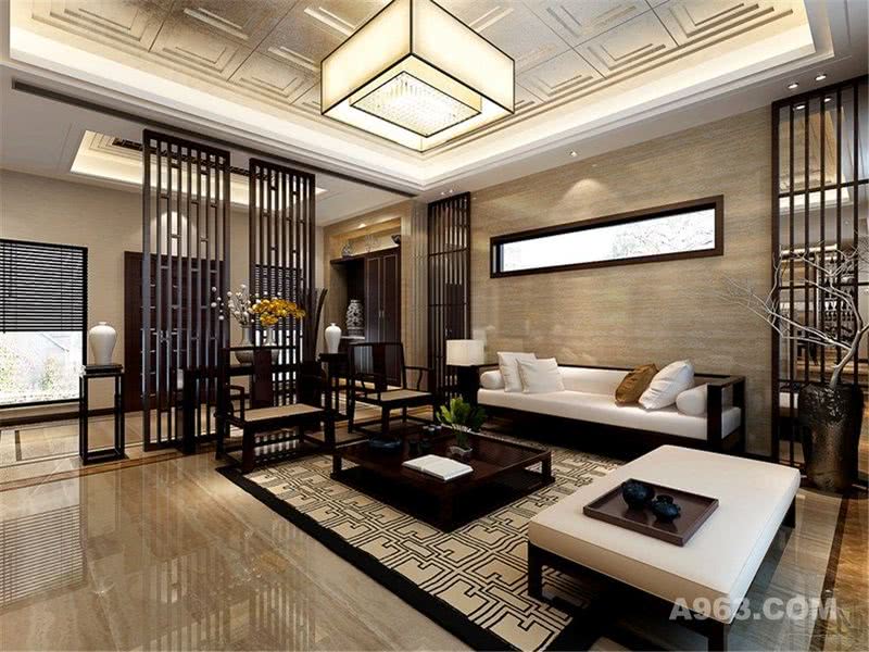 绿地海域观园460平别墅项目装修新中式风格设计，上海腾龙别墅设计作品