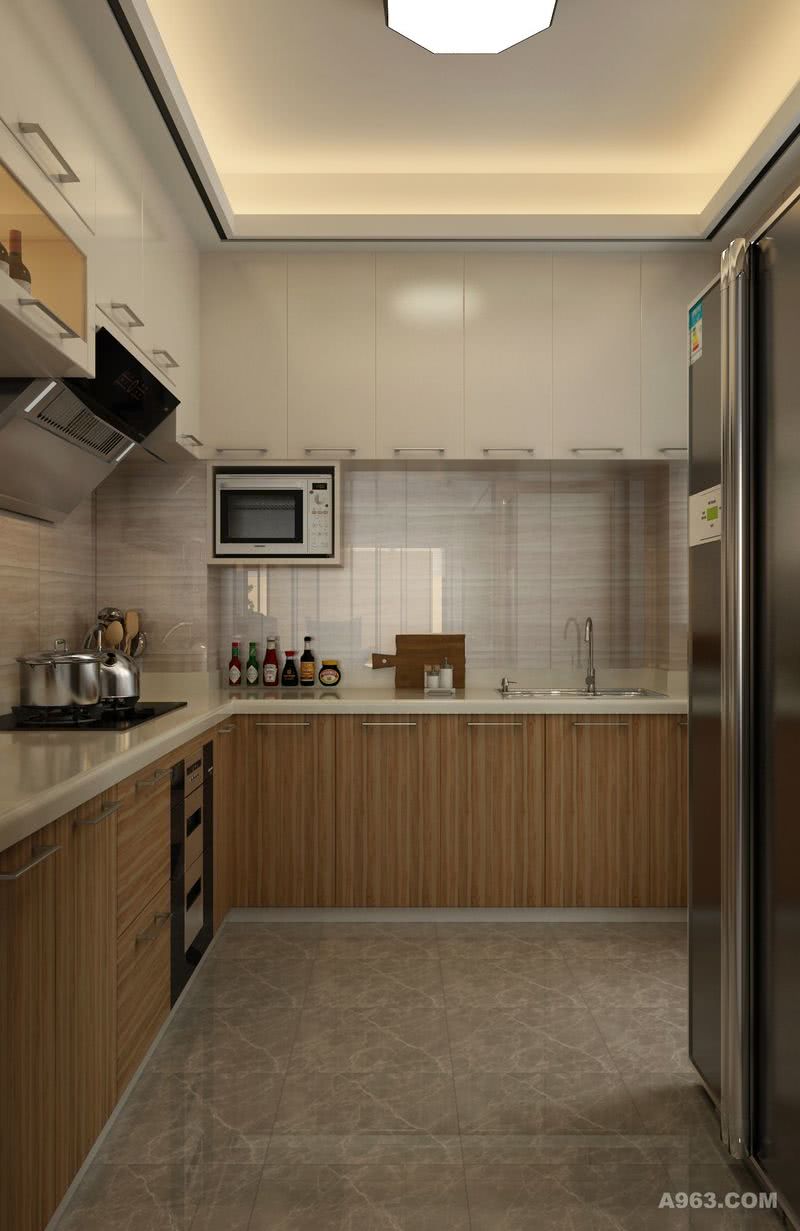 合理规划布局的厨柜，很好打理的材质和颜色，给生活更多的便利。