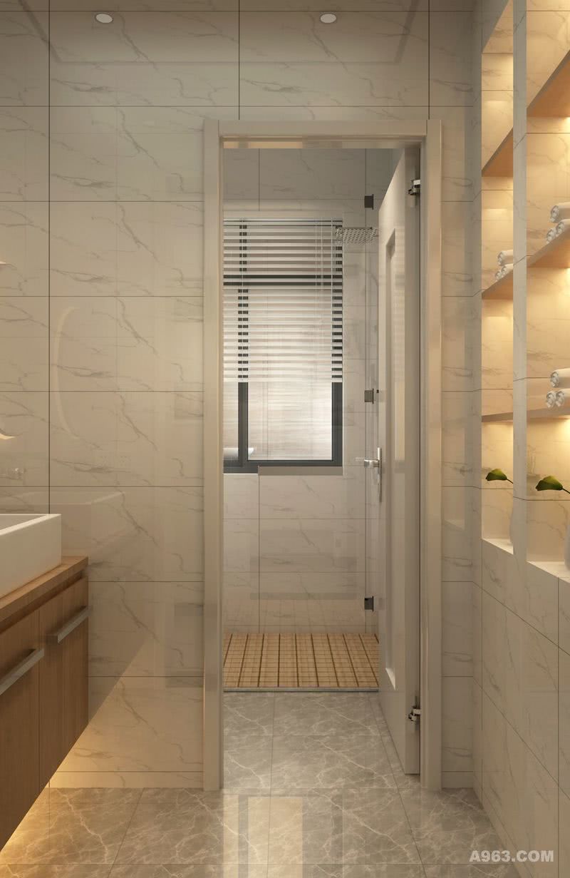 清爽的卫浴空间，里面做了防滑设计更安全。
