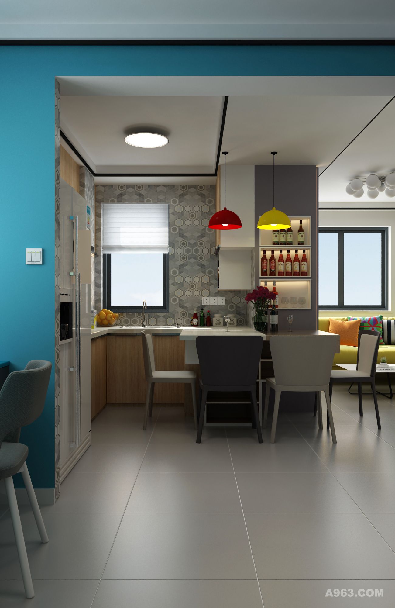 开放式厨房，巧妙地延伸台面作为餐桌，客餐厨连接在一起，空间利用最大化。