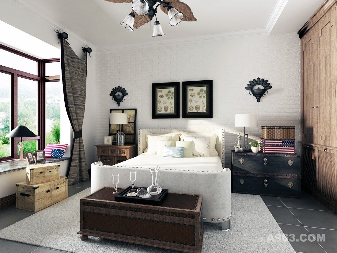 卧室色调温暖明亮，墙顶面以白色为主，给人温馨舒适感。