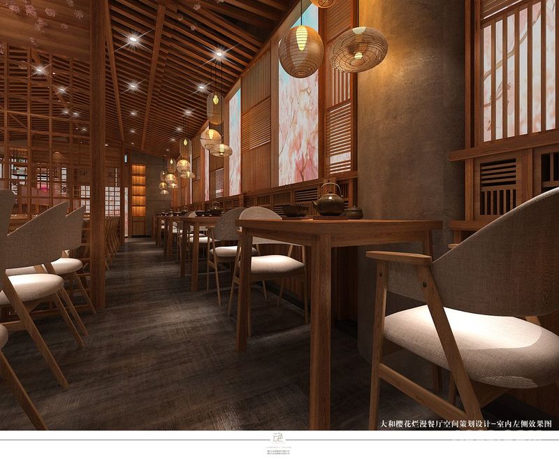 大和樱花烂漫餐厅空间策划设计-室内中景效果图