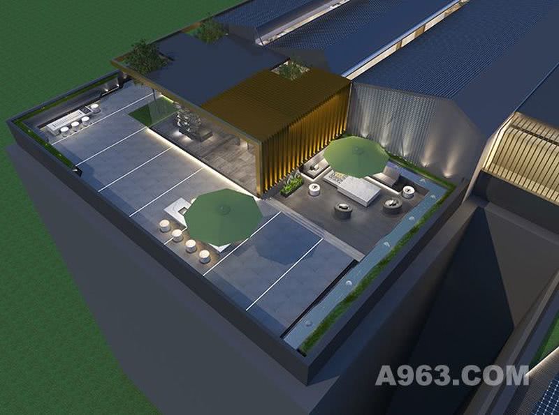 AM设计-奥北科技园企业会所外立面鸟瞰图设计