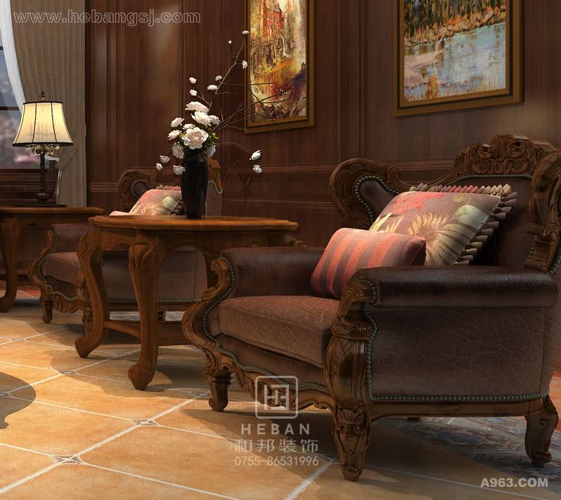 富有古典气息的家具装饰构筑出一个奢华尊贵、主人私享的会客空间，带你品味浓郁的美式不羁。
