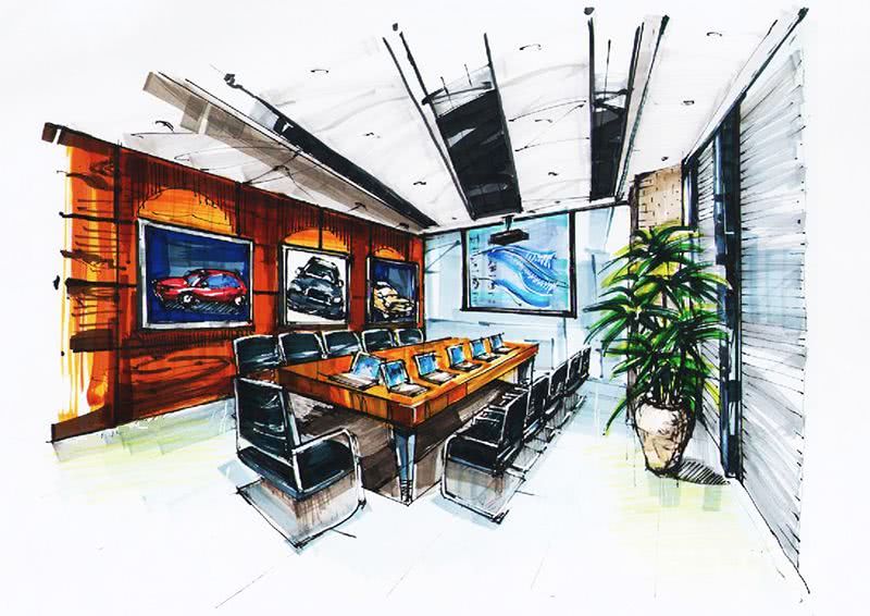 抚顺广联达汇通·上海大众斯柯达汽车4S店 会议室手绘方案