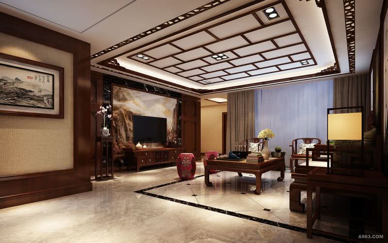 客厅1
采用柔和的中式线条，将传统风韵与现代舒适完美结合，打造含蓄的禅意空间