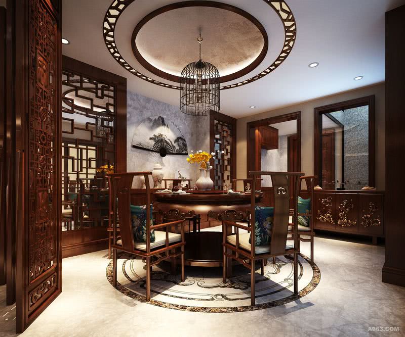 餐厅
 有着浓郁文化气息的壁画折合着中式禅意底蕴，将古典元素反应在了空间