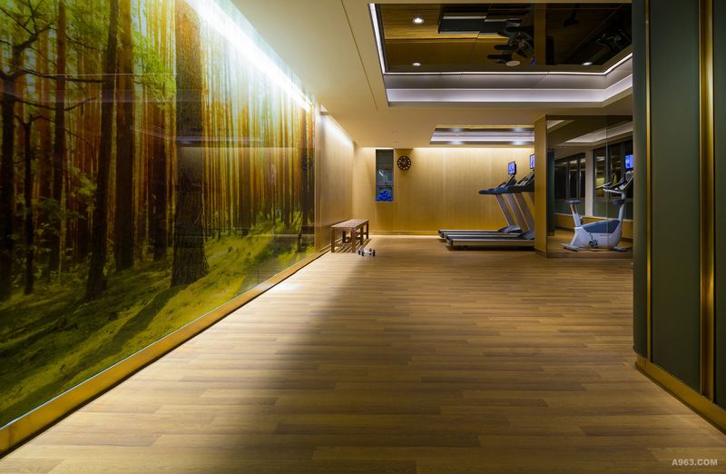 健身室：设计师巧用树林主题的墙纸，让住户犹如在户外做运动，倍加活力。