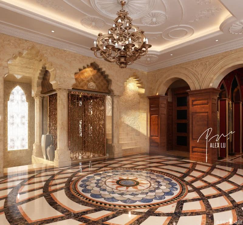 伊斯兰风格混搭美式经典的电梯厅