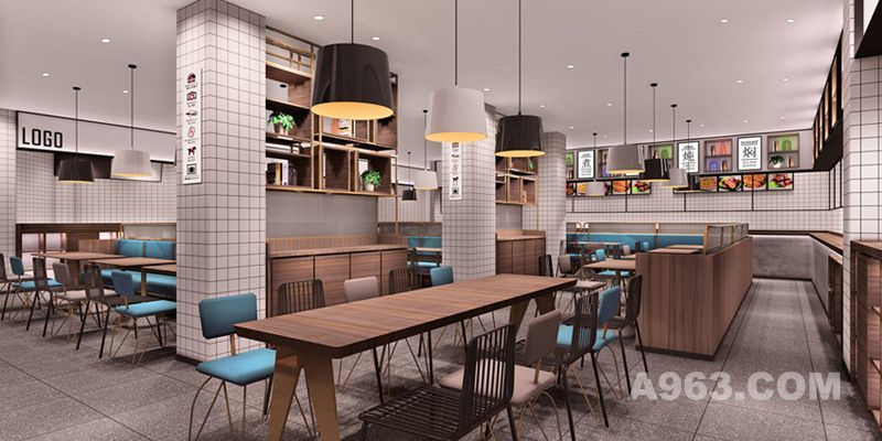 本案在餐厅设计色彩的选用上，以大面积的白色和灰色为主背景色，使得整个餐厅空间明亮而洁净，也更能凸显餐厅环境的高级感。带来高性价比的消费用餐体验。