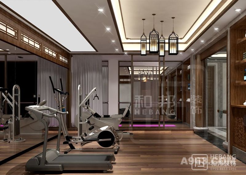 健身房的设计让业主可以足不出户就能在家享受到健身，镜子既可以满足主人锻炼时欣赏自身身材的需求，而且扩大空间视野的效果。