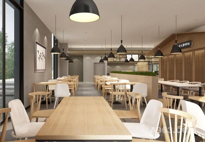座位区配合用餐区的配色，选用原木桌椅，纹理分明，清新有质感。