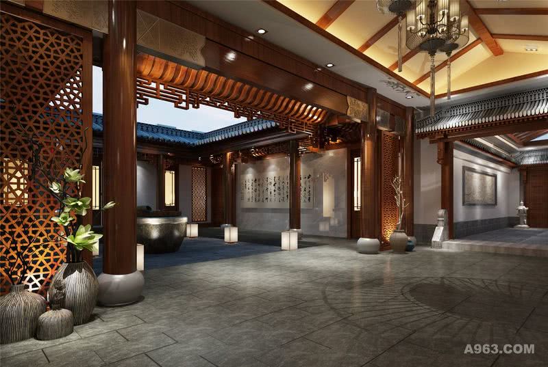 安徽2000平四合院别墅装修设计，上海腾龙别墅设计作品