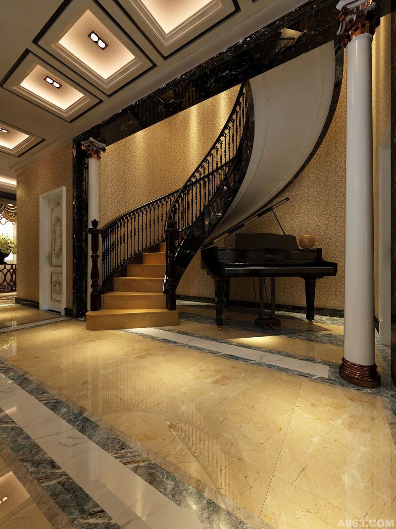 推翻传统U型楼梯配置，重新规划的弧形楼梯让整个空间更上一层楼。大的楼梯口把楼梯间装饰的美美的。