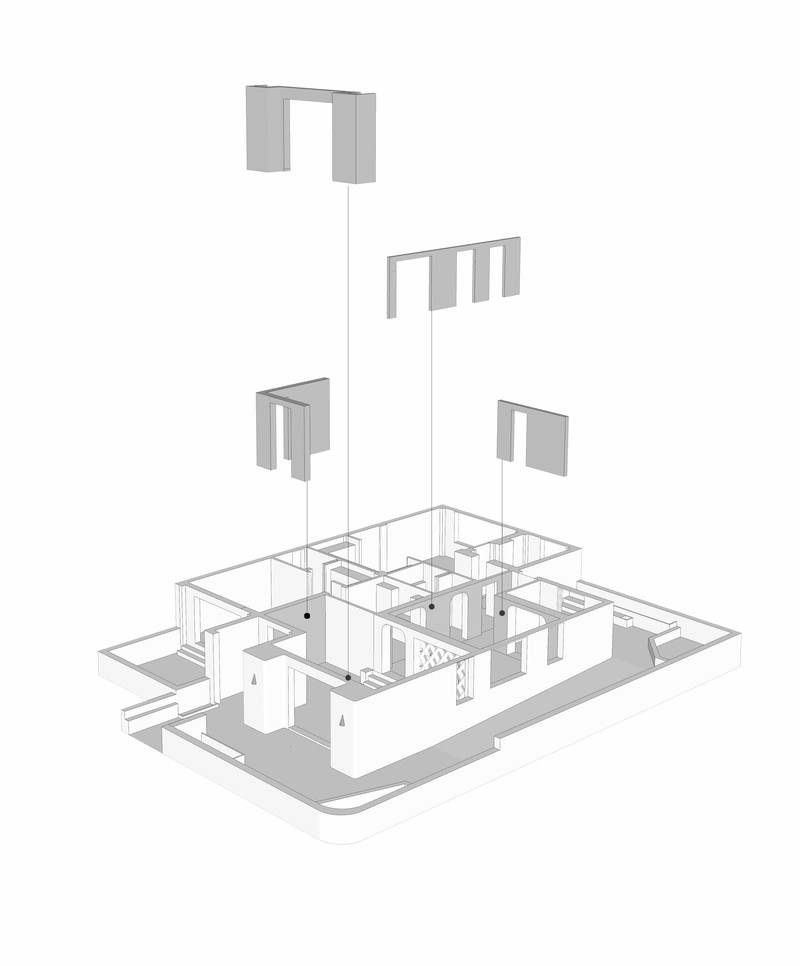 基于空间的延展性，将厨房改为开放式，将视线范围从客厅直接扩展到餐厅和厨房。而原来门厅的次卧入口的封闭，使一层公共区域成为一个完整空间。
