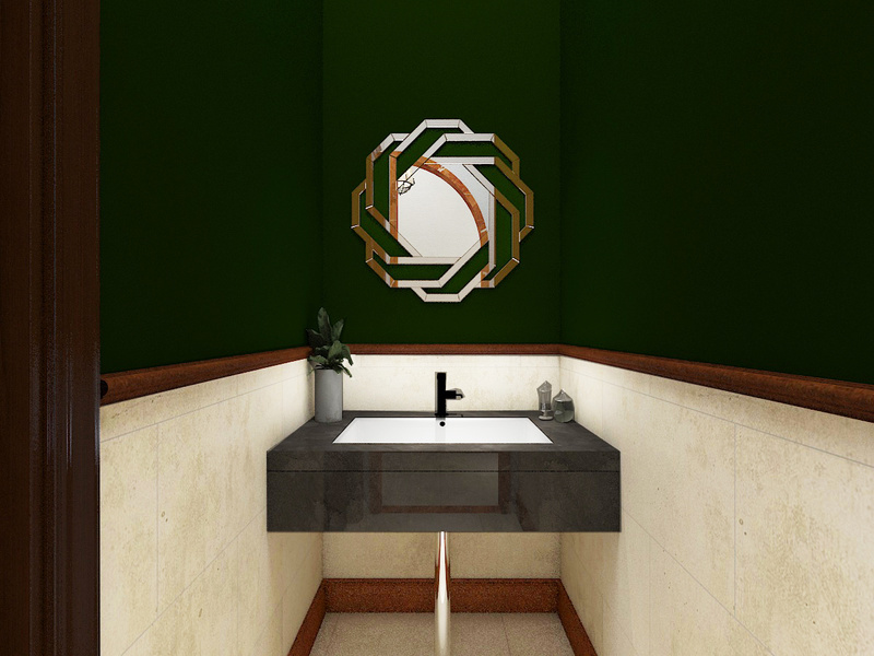 卫生间
1.卫生间墙面用了伊斯兰代表颜色绿色做装饰，即有了宗教感觉也很现代。