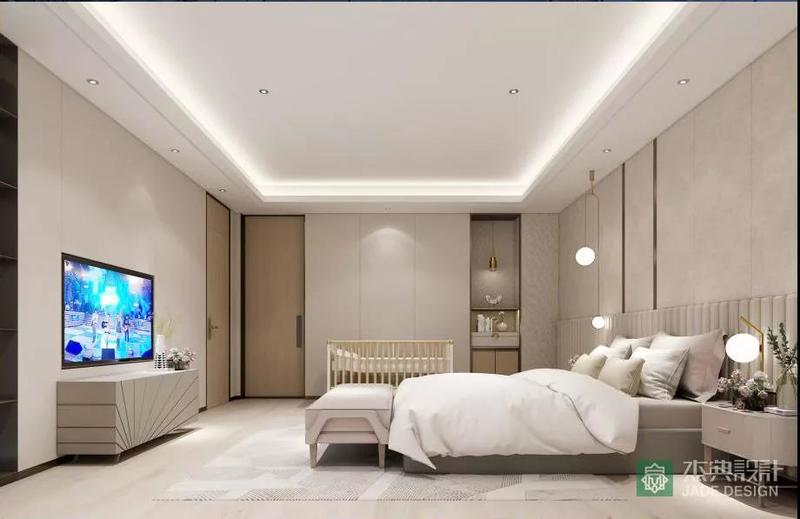 △2F主卧
二楼卧室选用单纯的米色调与温和的材质，散发安宁恬静的气息，忠于空间的本质功能。