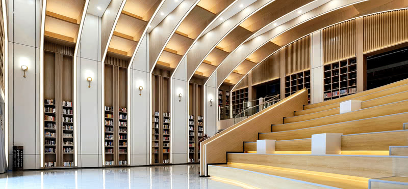 大厅，中学里的大学图书馆重庆一中图书馆 荣获第十二届中国国际空间设计大赛（中国建筑装饰设计奖） 金奖。