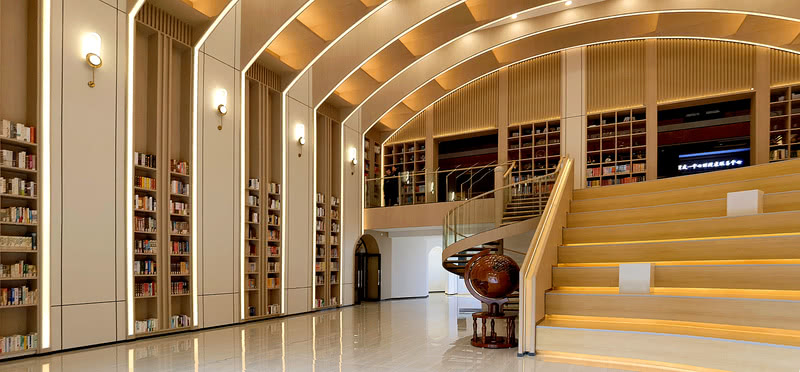 大厅，中学里的大学图书馆重庆一中图书馆 荣获第十二届中国国际空间设计大赛（中国建筑装饰设计奖） 金奖。