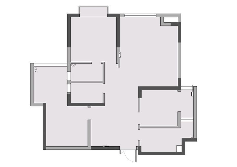 改造前的平面图：1、厨房、餐厅空间很局促，靠近厨房的卧室采光很差。2、生活阳台需要穿过卧室，动线不合理。3、玄关过道很宽，浪费面积，空间没有合理利用。
