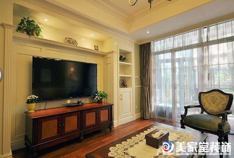 美家堂装饰，华润凤凰城现代美式装修案例--电视背景墙