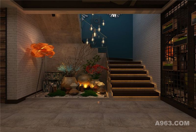 抚顺主题餐厅设计一层楼梯间效果图