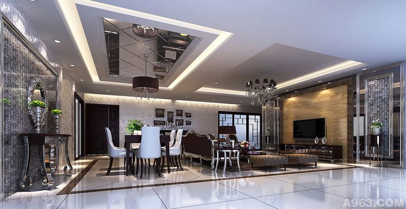 广州岭南新世界小区低调奢华新古典风格装修效果图——客厅