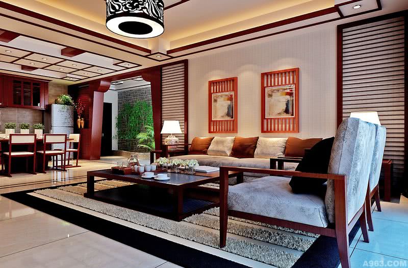 广州北部湾小区东南亚风格装修效果图——客厅