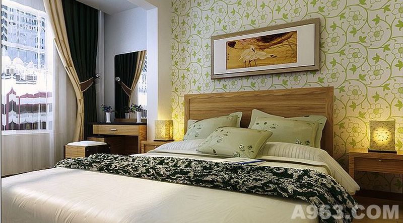 广州时代家园小区中式风格装修效果图——卧室