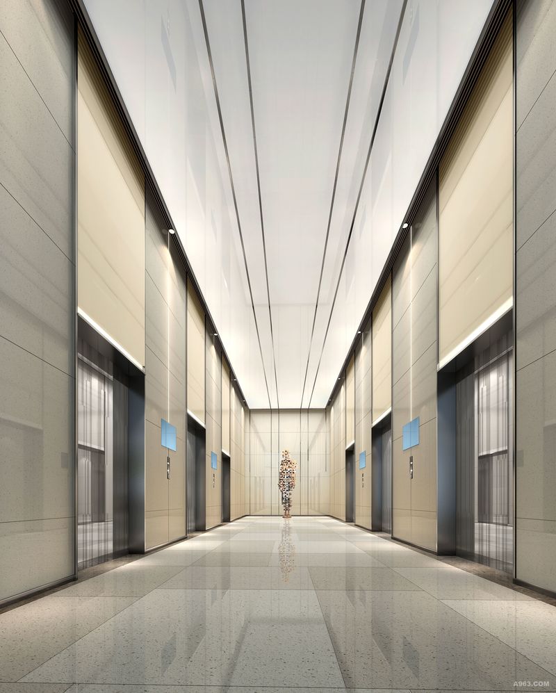 戴元满作品——高速·时代广场C2栋办公楼设计  一层电梯厅