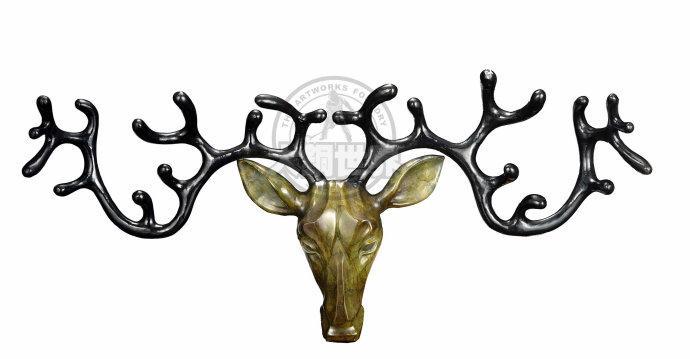 大铜世界品牌福鹿系列铸铜雕塑艺术品 鹿头壁挂衣帽钩