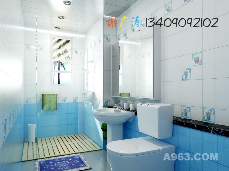 蓝色调卫生间设计
厨房卫生间