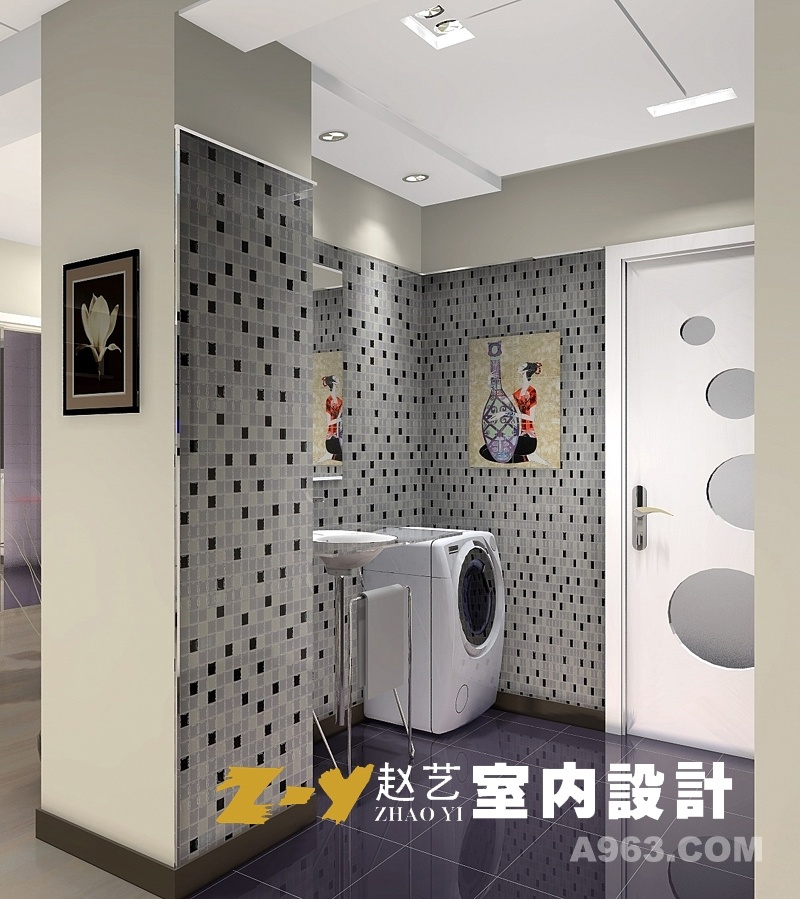 简约主义风格-家装设计-次卫
卫生间采用半开放设计,干区用艺术造型门分隔.