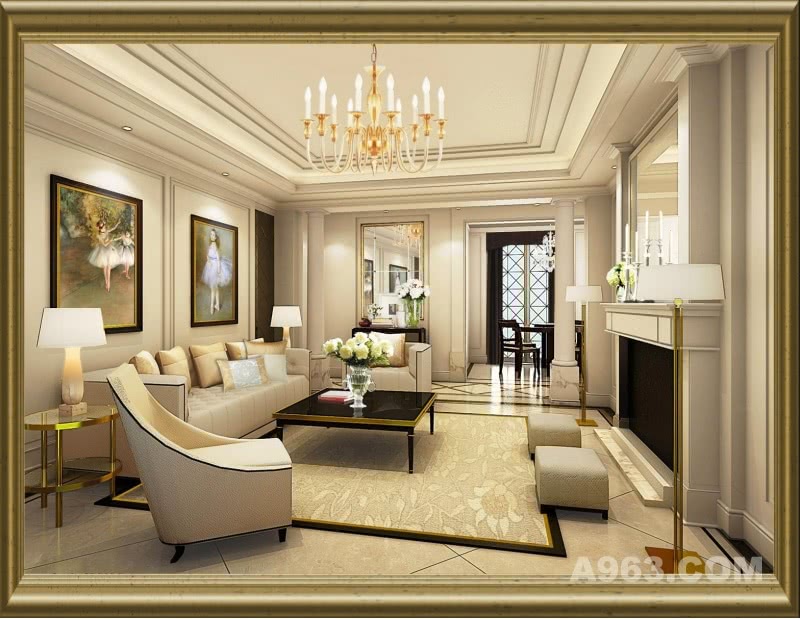 美式新古典样板间-客厅
纯正的美式新古典风格