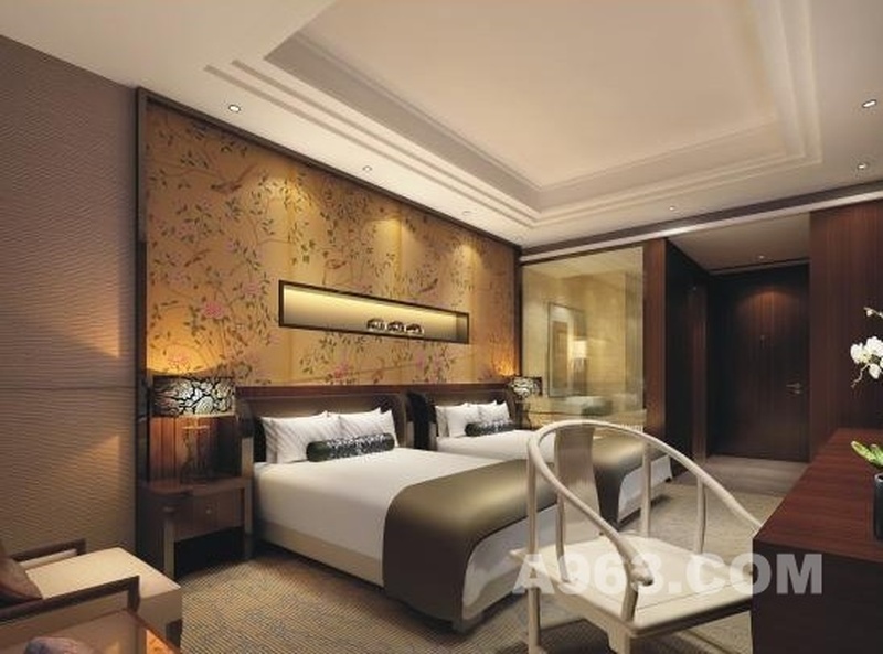 客房
中式新古典的家具 具有新古典风格花鸟床头背景  空间简洁大气
