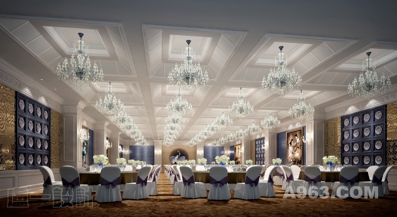 2F 宴会厅方案一
二楼宴会厅挺演绎着秀美淡雅的青花韵律