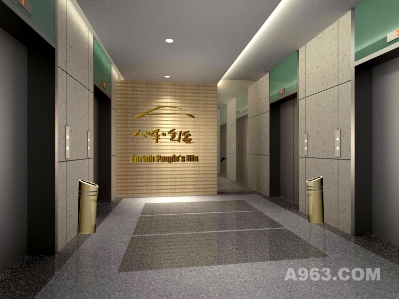 电梯厅
延续大堂的设计元素，运用点，线，面这些基本要素，表现空间，光线与环境的内在联系，用严谨简洁的形式塑造一个纯净的具有独特企业精神的空间环境。