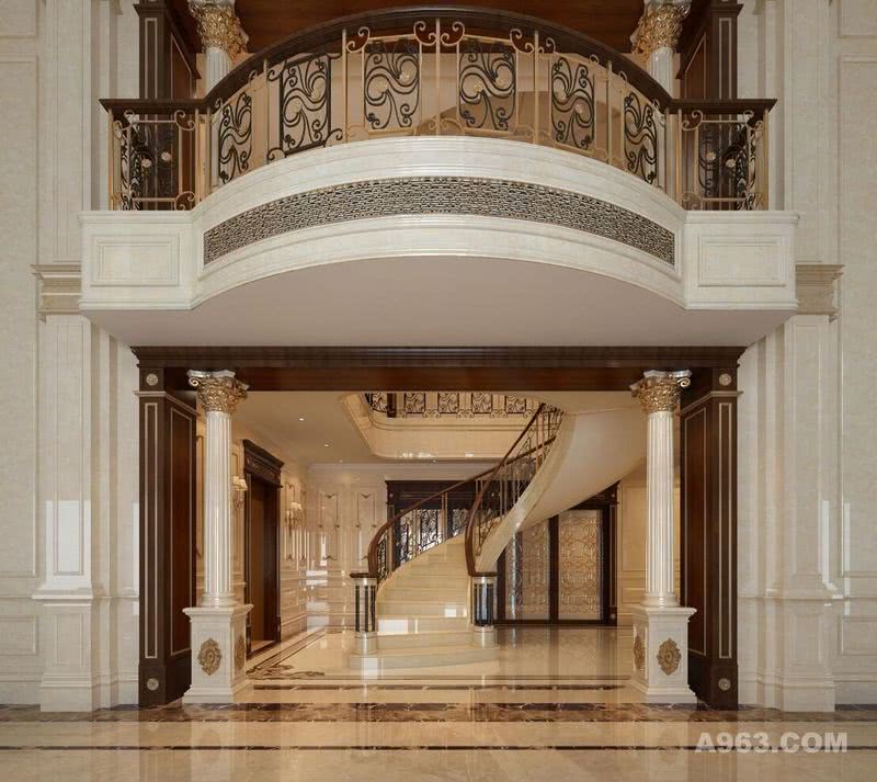 挑空别墅装修法式古典风格设计方案展示——上海腾龙别墅设计