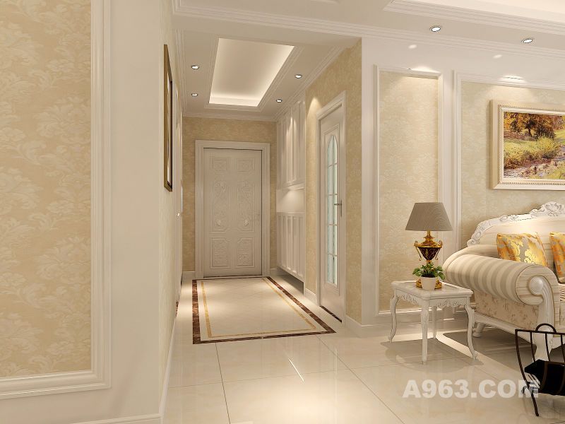 选择明亮的地板和白色的入户门及白色柜子增加明亮感；同时选择略微透明的门增加光线！