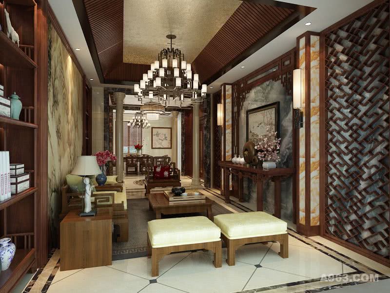飘鹰锦和花园别墅户型装修新中式风格设计方案展示，上海腾龙别墅设计！