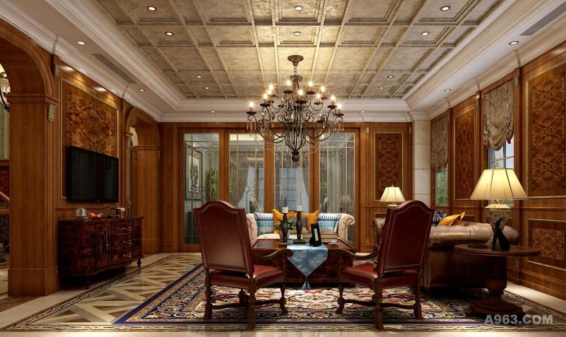 圣得恒业别墅装修美式新古典风格设计方案展示——上海腾龙别墅设计