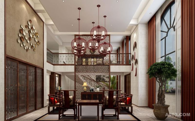 康桥半岛别墅装修新中式风格设计方案展示，上海腾龙别墅设计
