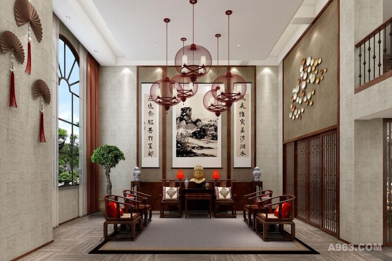 康桥半岛别墅装修新中式风格设计方案展示，上海腾龙别墅设计