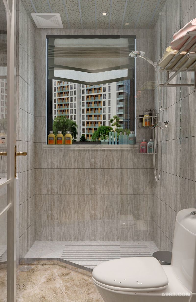 洗手间选用多功能喷头，让小小的空间也可以尽情享受沐浴