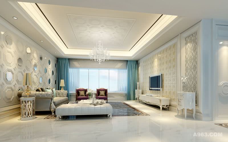 新古典客厅设计：银镜，软包，贝壳马赛克，配上精选的家私，贵族气息在造型上体现的淋漓致。