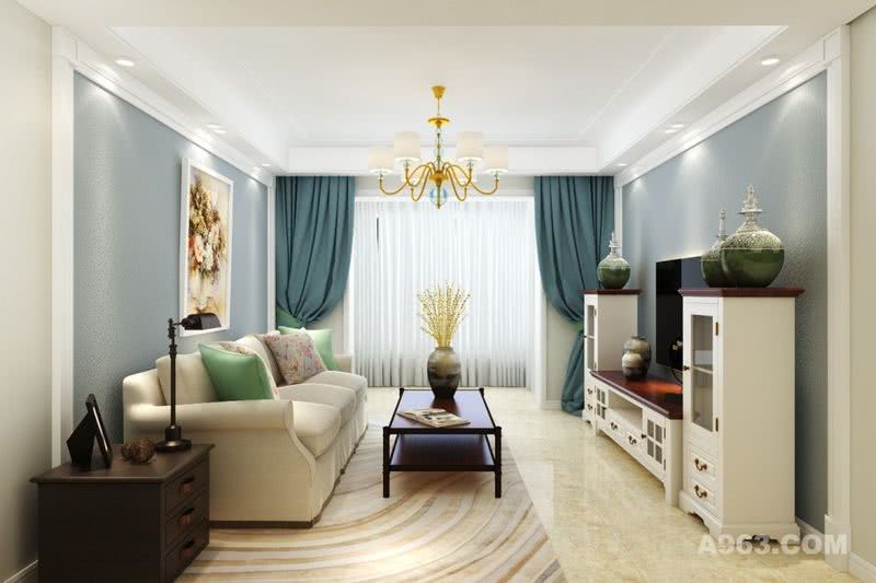 富有暖意的雅致客厅，美式的沙发在这样的空间里显得温馨又惬意