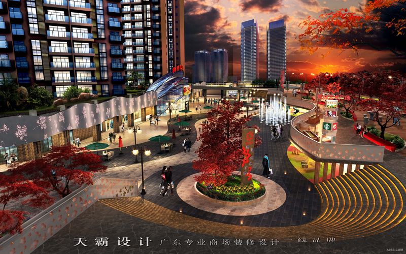 天霸设计与您推出商场装修设计效果图室外部分设计：湖南长沙枫林艺术广场